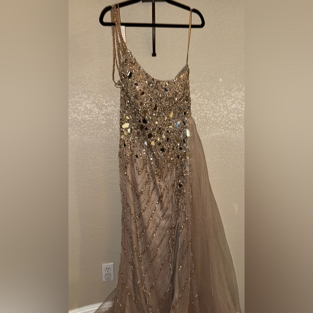 Stunning Gold and Cream Sequin Prom Dress
